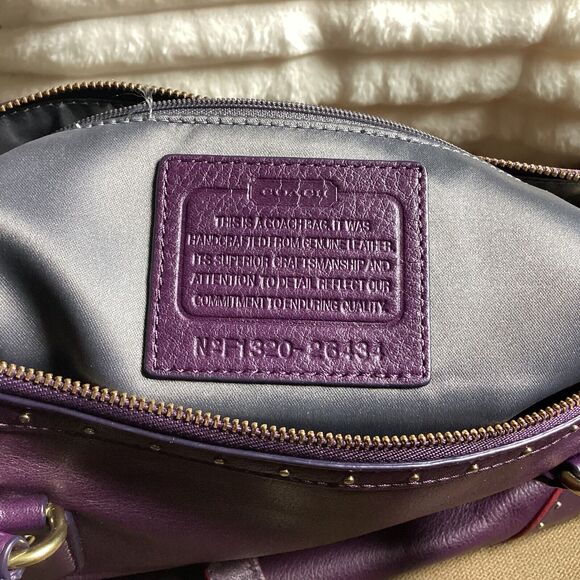 RARE Coach Poppy Studded Purple Leather East West Satchel Retired - Picture 6 of 6